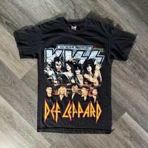 KISS Def Leppard 2014 Tour T Shirt S Black Concert Band Tee Double Sided